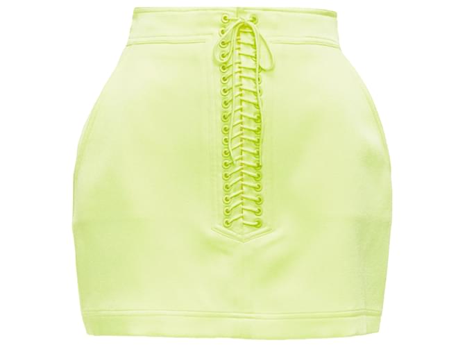 Autre Marque Alex Perry Spence Satin Lace Up Rounded Mini Skirt Yellow Synthetic Triacetate  ref.1895475