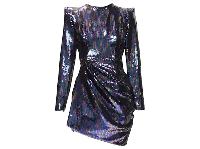 Autre Marque Alex Perry Iris pEtrol sequins shoulder padder draped mini dress Blue Polyester  ref.1895487