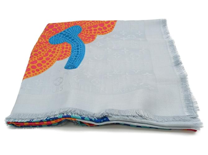 Louis Vuitton Silk LV×YK Shawl 140 Pumpkin Grey Cloth  ref.1895598