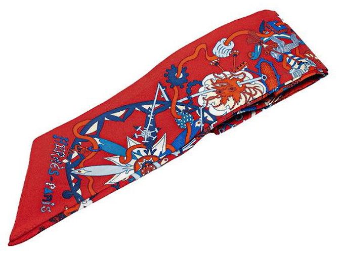 Hermès Bufanda Twilly de seda Hermes La Folle Parade Roja