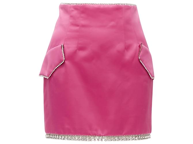 Autre Marque Giuseppe Di Morabito satin bling crystal rhinestone mini skirt Pink Polyester  ref.1895810