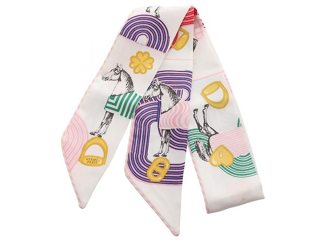 Hermès Hermes Silk Twilly Scarf Ribbon White
