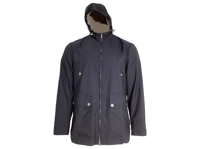 Giacca parka con cappuccio e zip Brunello Cucinelli con tasche in poliamide blu navy