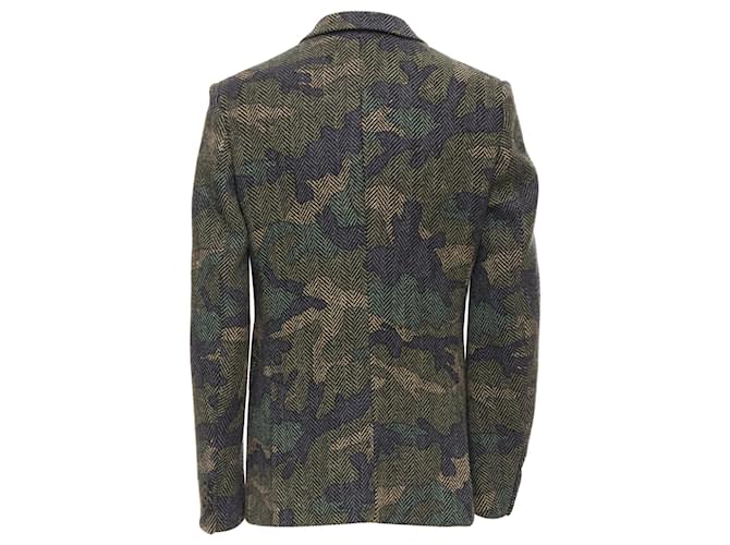 Valentino Garavani Valentino Camouflage Print Herringbone Wool Blazer Jacket Green  ref.1896586