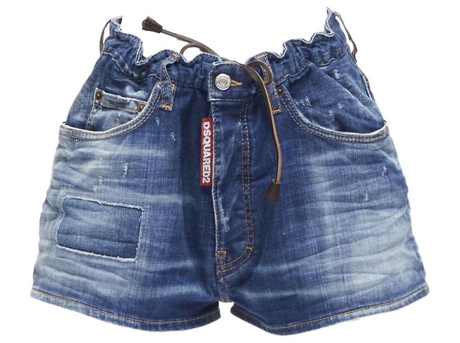 Shorts in denim bloomer con cordoncino e etichetta logo Dsquared2