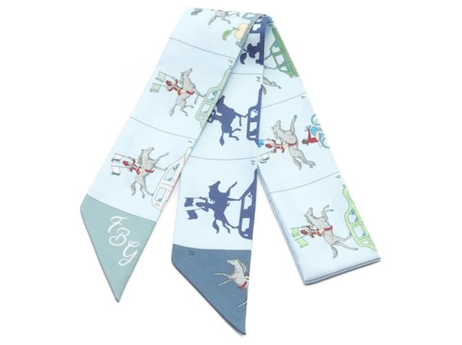 Hermès Hermes Silk Twilly Scarf HERMES PARADE Blue Cloth  ref.1896986