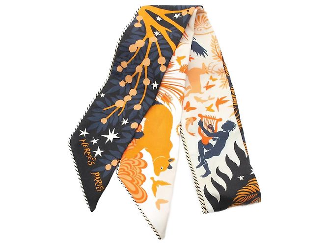 Hermès Hermes Silk Twilly Scarf LE CHARME D ORPHEE Orange