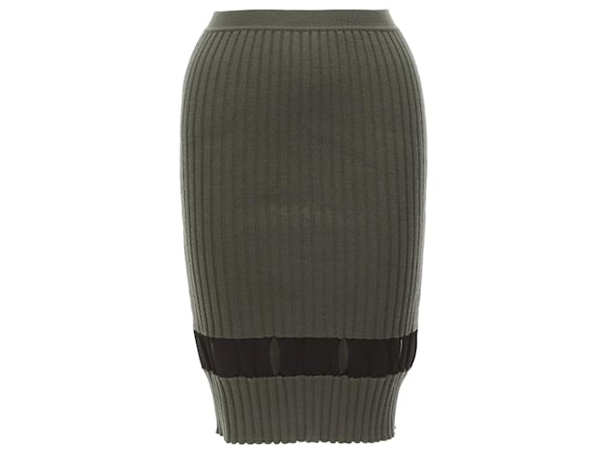 Autre Marque Alexander Wang Ribbed Cut Out Pencil Knee Skirt Green Khaki Cotton  ref.1897182
