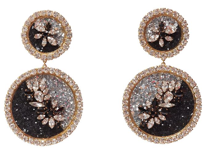 Shourouk Ombre Crystal Sand Metall Clip Ohrringe Silber Metallisch