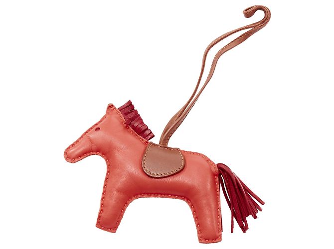 Hermès Charm de caballo con flecos de cuero trimado Hermes Milo Rodeo MM Roja