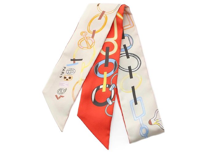 Hermès Hermes Silk Twilly Do Re Boucles Scarf Brown Beige