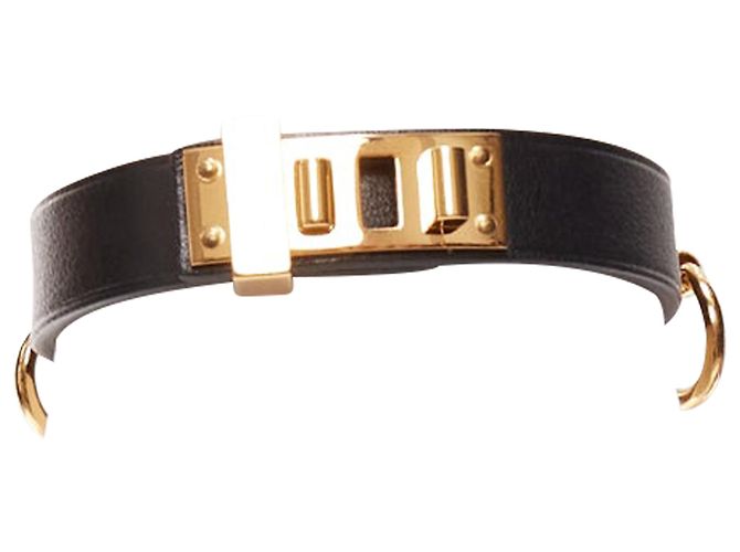 Ring Hermès Pulseira Lockette em couro liso com anel de ouro Mini Dog Hermes Preto