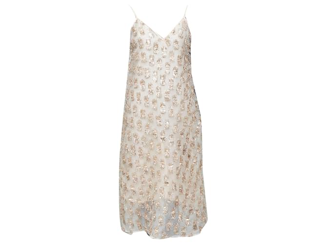 Autre Marque Raey Long Day Tinsel Silk Spaghetti Strap Midi Dress Brown Flesh  ref.1897459