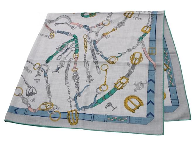 Hermès Hermes Silk Cashmere Scarf Chevaux Dechaines Grey Cloth  ref.1897536