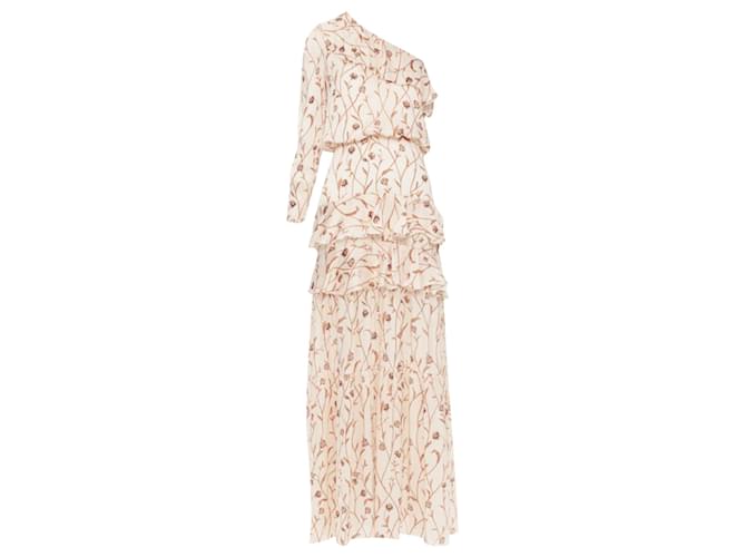 Autre Marque Johanna Ortiz MysterioSoul floral one shoulder tier maxi dress Brown Beige Polyester  ref.1897715
