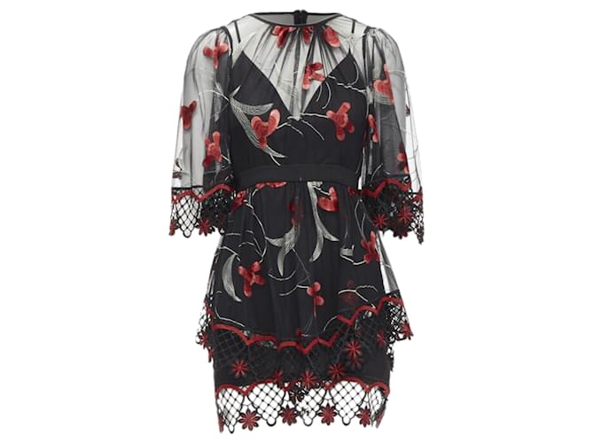 Autre Marque Alice McCall Wish you Were Here guipere lace floral tulle dres Black Wool  ref.1897765