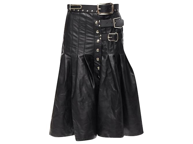 Autre Marque Chopova Lowena Leather Belt Buckle Studded Gladiator Skirt Black Cotton  ref.1897787