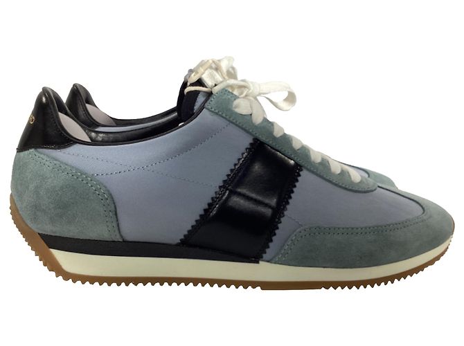 Baskets basses à lacets Tom Ford en suède bleu et noir