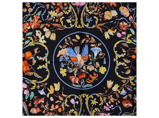 Hermès Hermes Silk Scarf Carré 90 Black Multicolor Cloth  ref.1897922