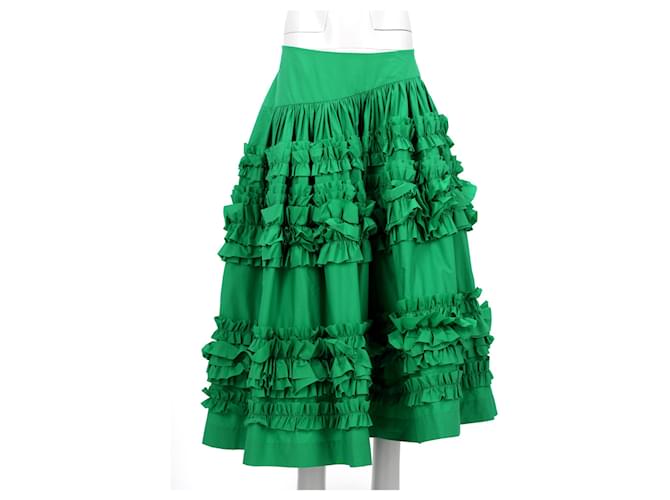 Autre Marque  Molly Goddard Ruffled Midi Skirt in Green Cotton  ref.1897924