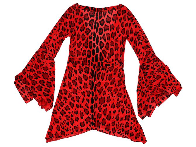 Tom Ford Leopard Print Mini Backless Dress in Red Viscose