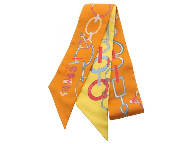 Hermès Hermes Silk Twilly DO RE BOUCLES Scarf Orange Cloth  ref.1898466