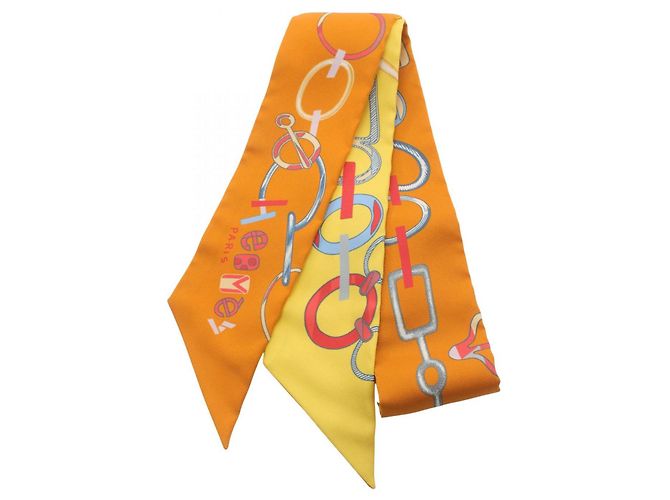 Hermès Hermes Silk Twilly DO RE BOUCLES Scarf Orange