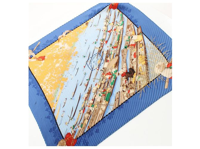 Hermès Cachecol de seda Hermes MARCHE FLOTTANT DU LAC INLE Azul