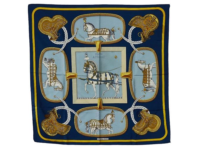Hermès Hermes Silk Scarf Grand Apparat Blue