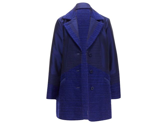 Issey Miyake cobalt taffeta tweed multi-texture jacket coat