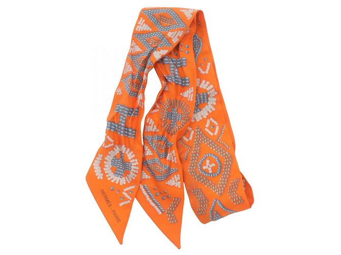 Hermès Hermes Silk Twilly Scarf Orange Multicolor