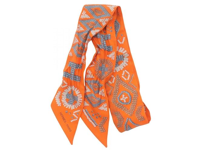 Hermès Hermes Silk Twilly Scarf Orange Multicolor Cloth  ref.1899181