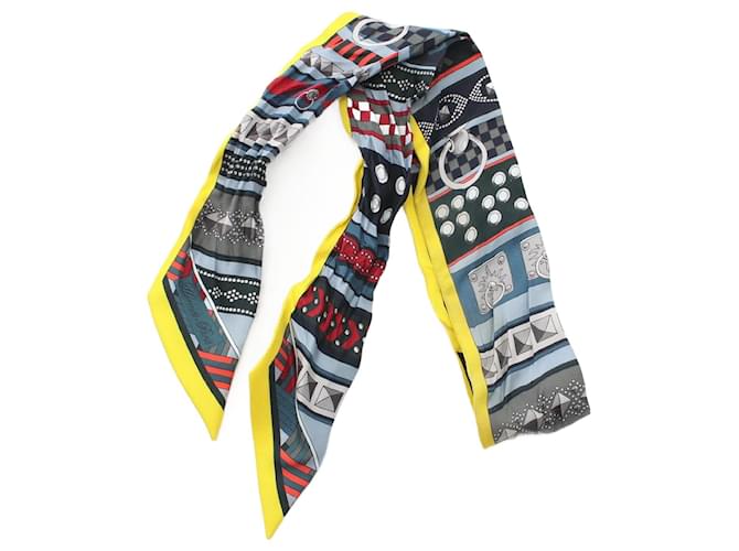 Hermès Hermes Silk Twilly Scarf Colliers de chiens Yellow Cloth  ref.1899247