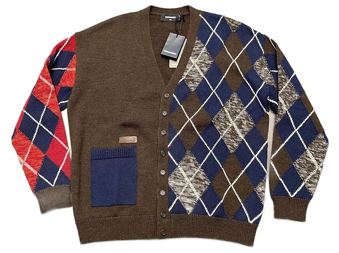 Dsquared2 Cardigan Wolle Braun Rot Blau