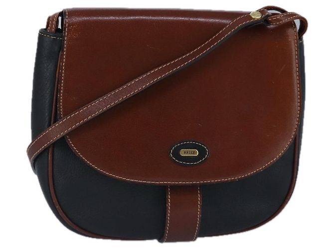 BALLY Bolsa de Ombro de Couro Preta e Marrom Auth ti2367 Preto