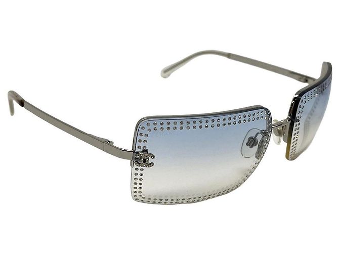 Gafas de sol Chanel CC Logo con strass azul plateado 4105-B Plata