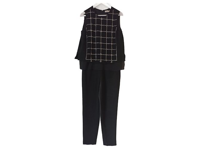 Tory Burch Jumpsuit Schwarz mit Kristallbesatz