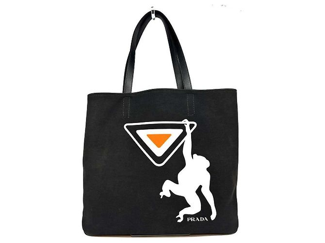 Bolsa tote de lona com logo Monkey da Prada preta Preto