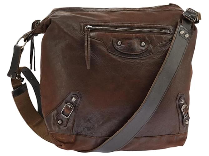 BALENCIAGA The Day Shoulder Bag Leather Brown 141175 Auth hk1764