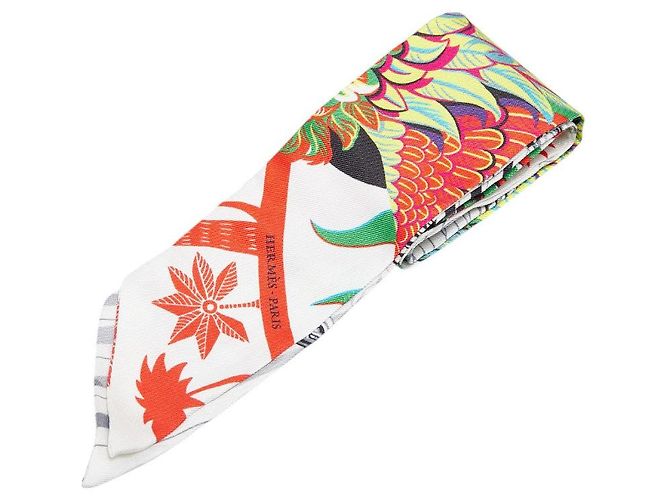 Sciarpa Hermès Silk Twilly Mythiques Phoenix Bianco