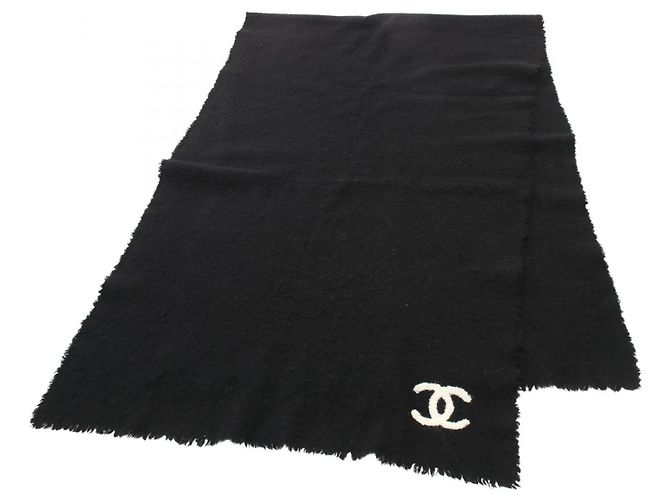 Chanel Wool Cashmere Coco Mark Scarf Black