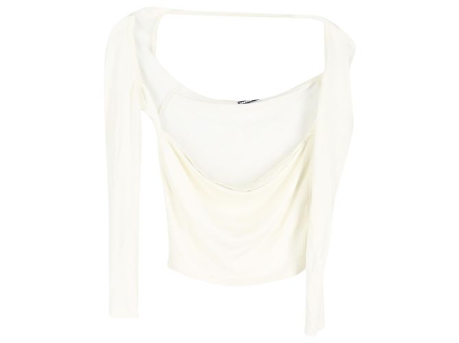 Jacquemus Le T-shirt Lucciu Stretch Woven Top en Lyocell Blanco Crudo
