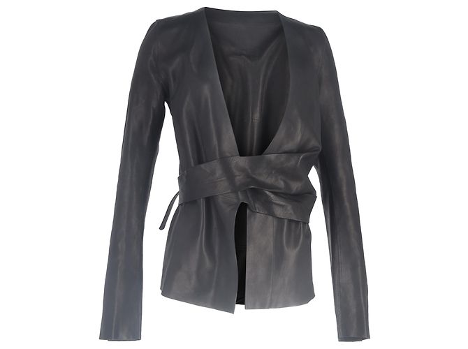 Rick Owens Wrap Jacket in Black Leather