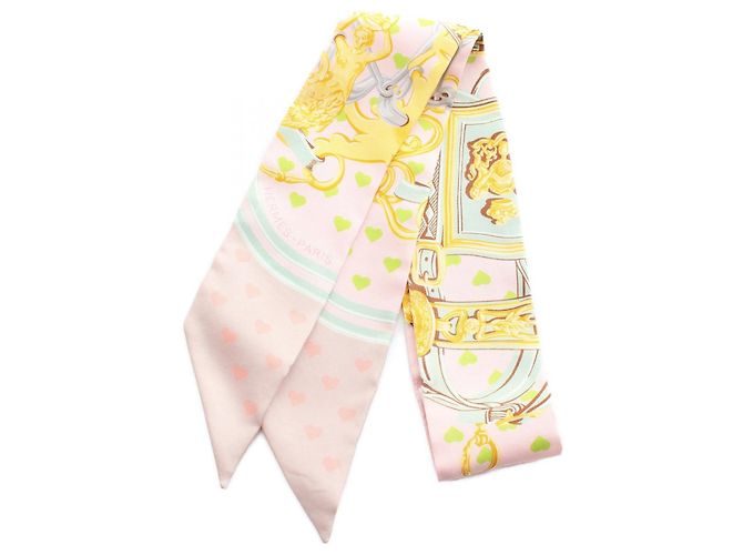 Hermès Lenço Twilly de seda Hermes Brides de Gala Love Rosa