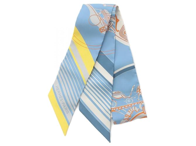 Hermès Hermes Silk Twilly EX-LIBRIS Scarf Blue Cloth  ref.1902933