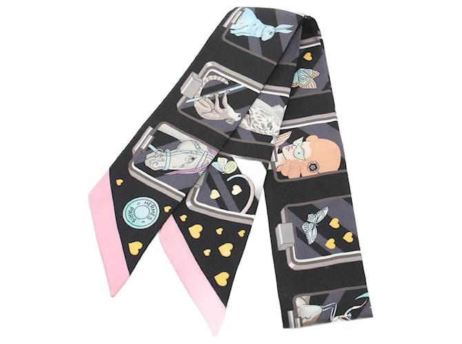 Hermès Hermes Silk Twilly Scarf Black Multi Cloth  ref.1903238