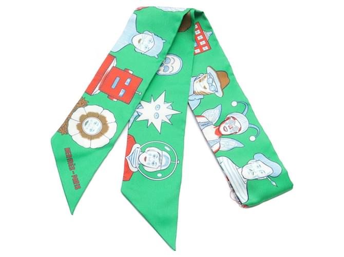 Hermès Hermes Silk Twilly Dress Code Scarf Green Cloth  ref.1903263