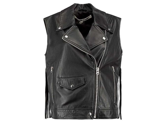 McQ von Alexander McQueen Schwarze Lammleder Bikerweste mit Fransen-Details