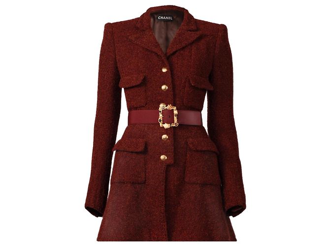Chanel Bouclé Wool Jacket and Pants Set Dark Red