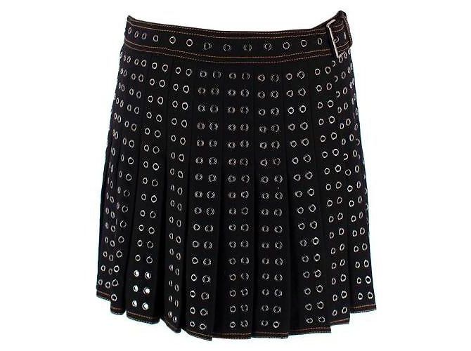Christian Dior Falda mini plisada negra con ojales Dior Negro